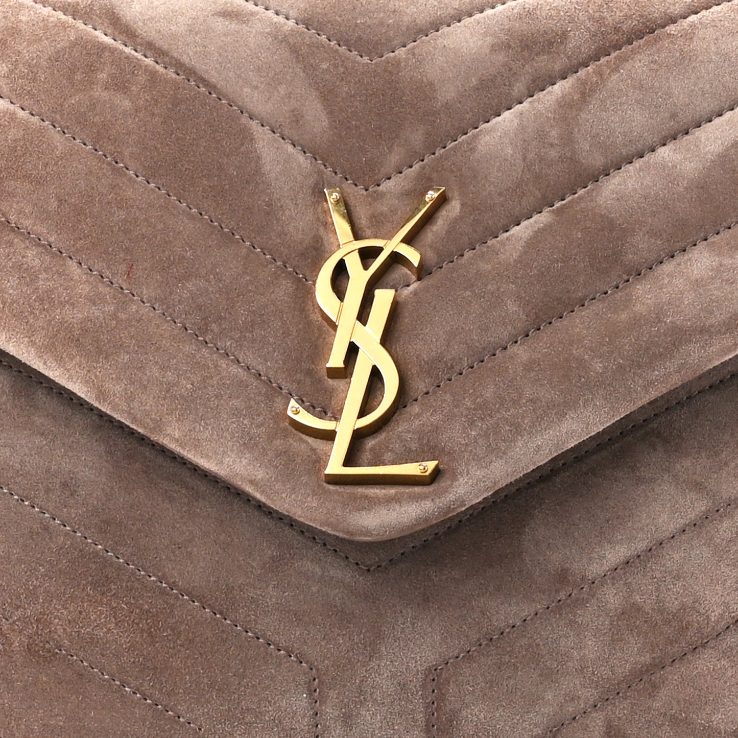 Suede Y Quilted Monogram Medium Loulou Chain Satchel Taupe