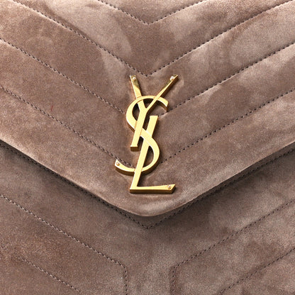 Saint Laurent Suede Y Quilted Monogram Medium Loulou Chain Satchel Taupe 9 of 11