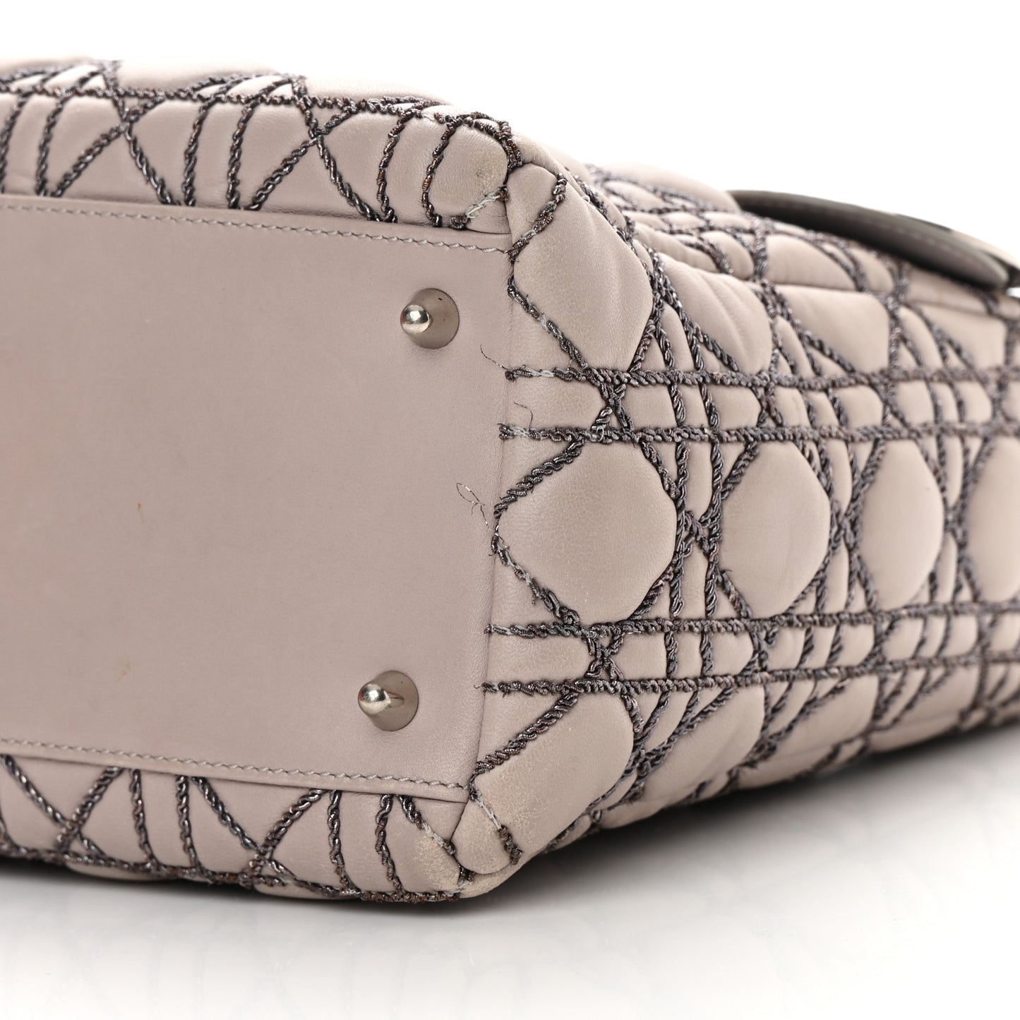 Lambskin Metallic Stitched Cannage Medium Lady Dior Grey Silver