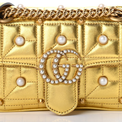 Gucci Metallic Calfskin Matelasse Studded Mini Pearly GG Marmont Shoulder Bag Gold 8 of 10