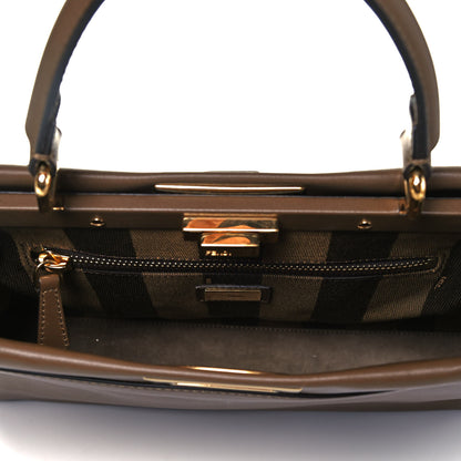 Fendi Vitello Morgan Fabric Jacquard Pequin Medium Peekaboo Iconic Satchel Foresta Tobacco Black 4 of 9