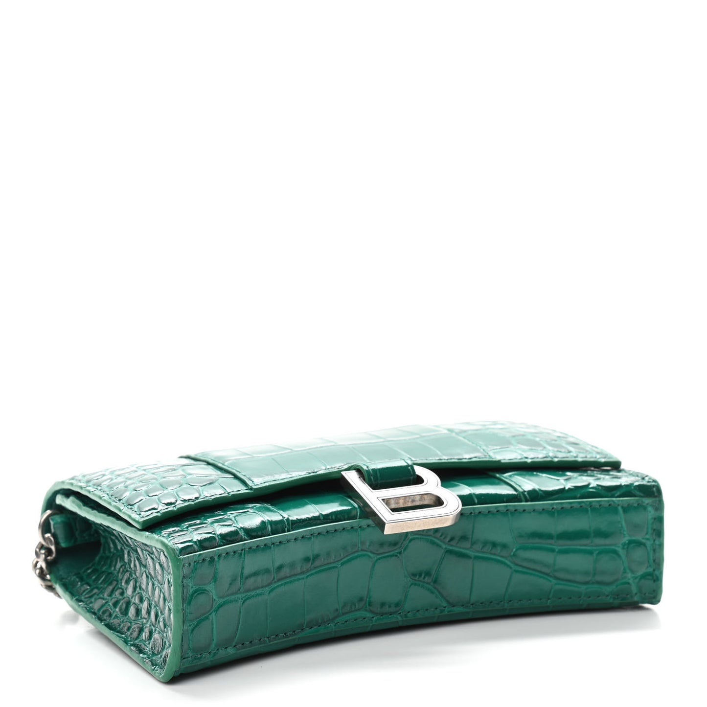 Shiny Calfskin Crocodile Embossed Hourglass Chain Bag Green