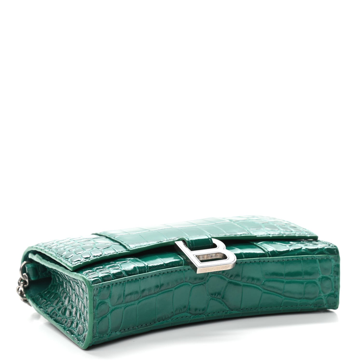 Balenciaga Shiny Calfskin Crocodile Embossed Hourglass Chain Bag Green 4 of 9