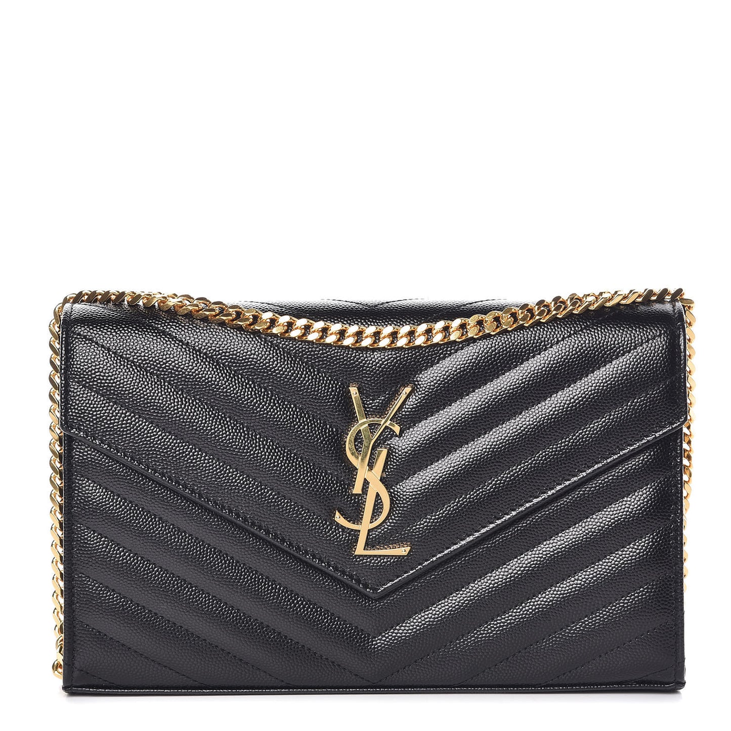 Grain De Poudre Matelasse Chevron Monogram Chain Wallet Black