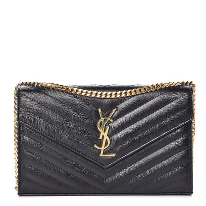 Saint Laurent Grain De Poudre Matelasse Chevron Monogram Chain Wallet Black 1 of 8