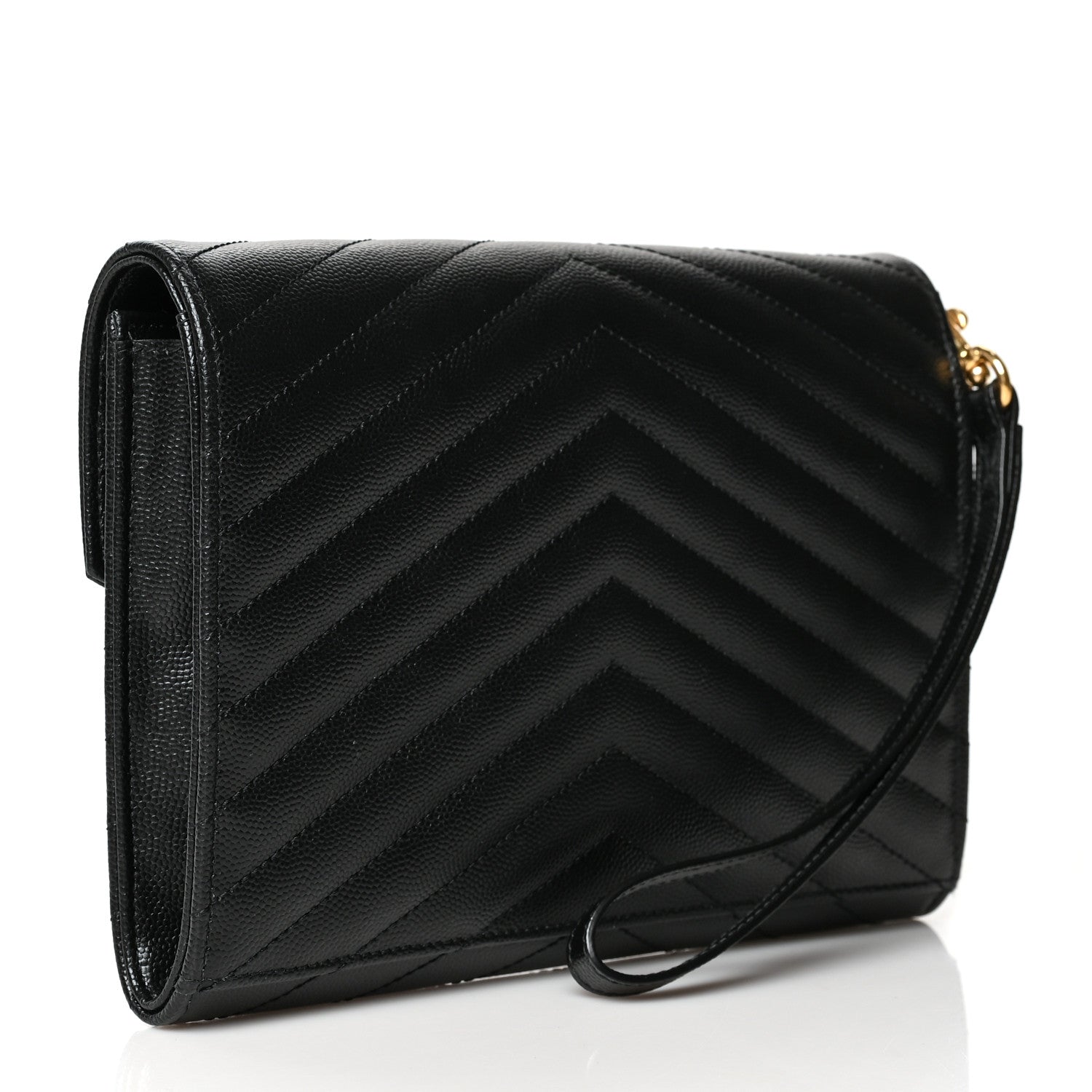 Saint Laurent Grain De Poudre Matelasse Chevron Monogram Envelope Clutch Black 4 of 11