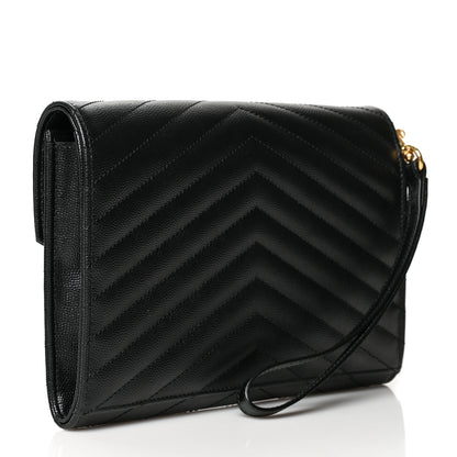 Saint Laurent Grain De Poudre Matelasse Chevron Monogram Envelope Clutch Black 4 of 11