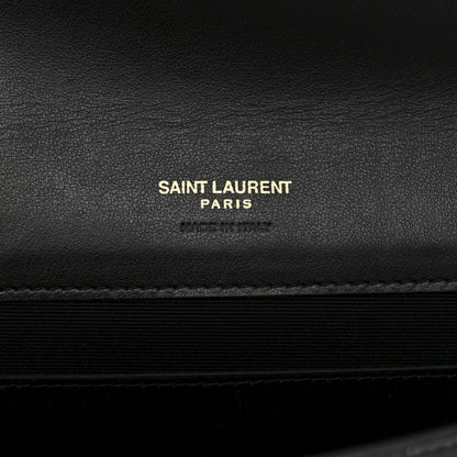 Saint Laurent Calfskin Crocodile Embossed Monogram Cassandre Flap Pouch Black 6 of 11