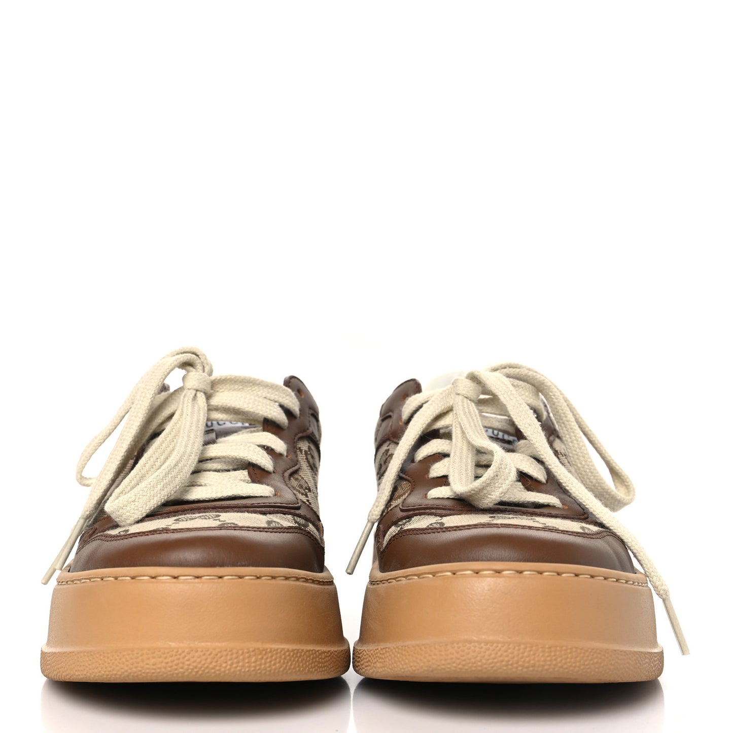 Calfskin GG Monogram Womens Platform 55mm Sneakers 37.5 Hezelnut Beige Ebony Mystic White