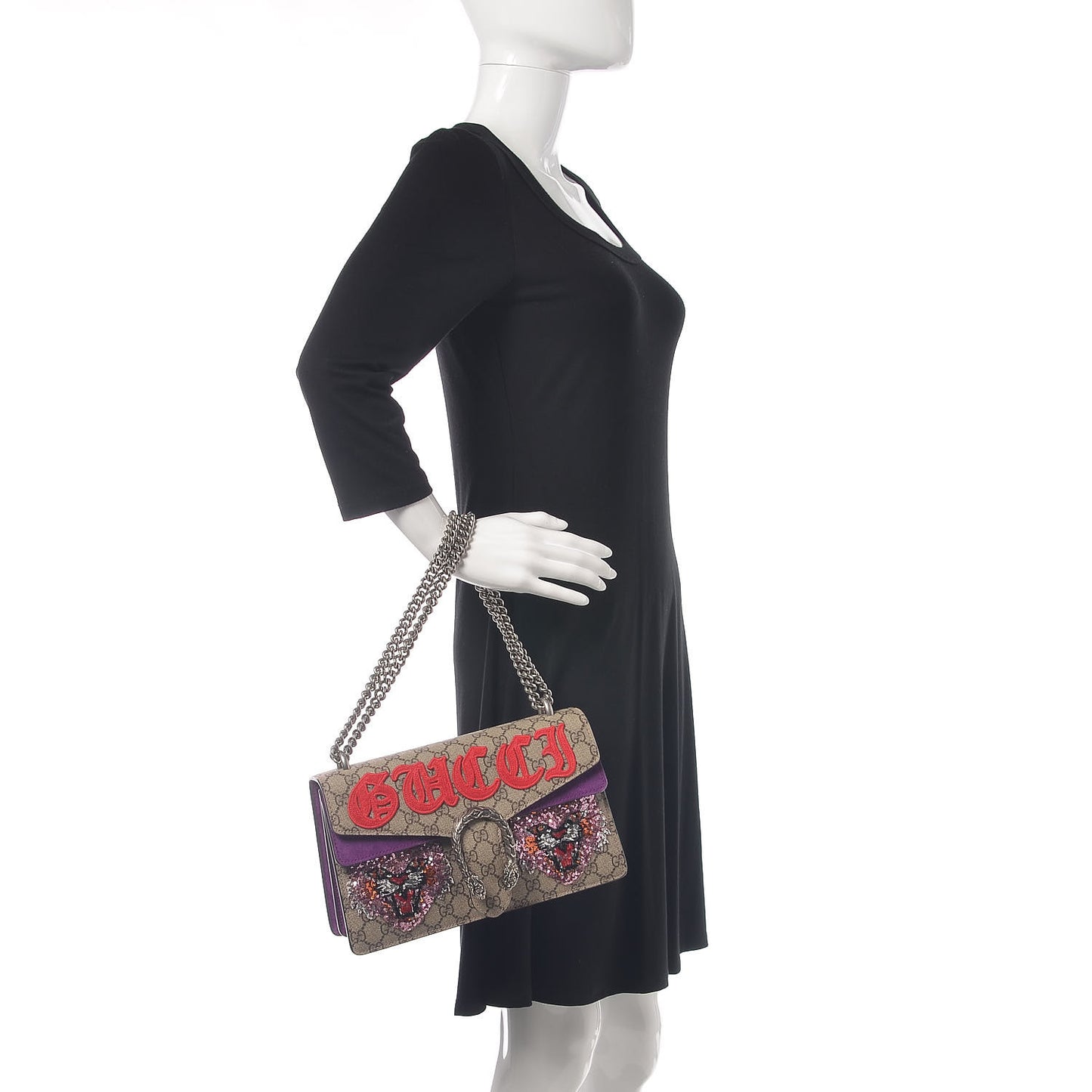 GG Supreme Monogram Embroidered Small Dionysus Shoulder Bag Purple