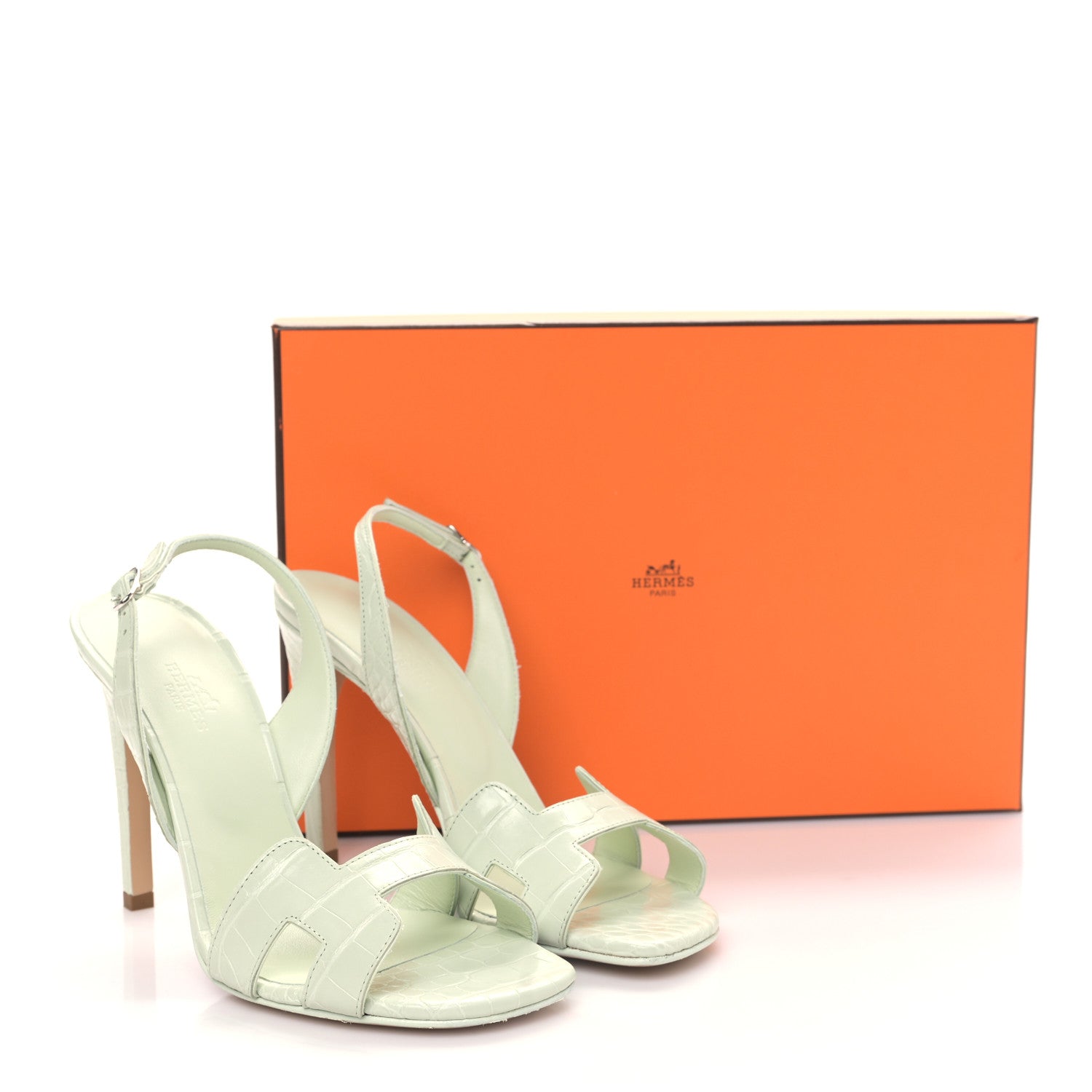 Hermes Alligator Ella 105 Sandals 37.5 Vert D'eau 9 of 9