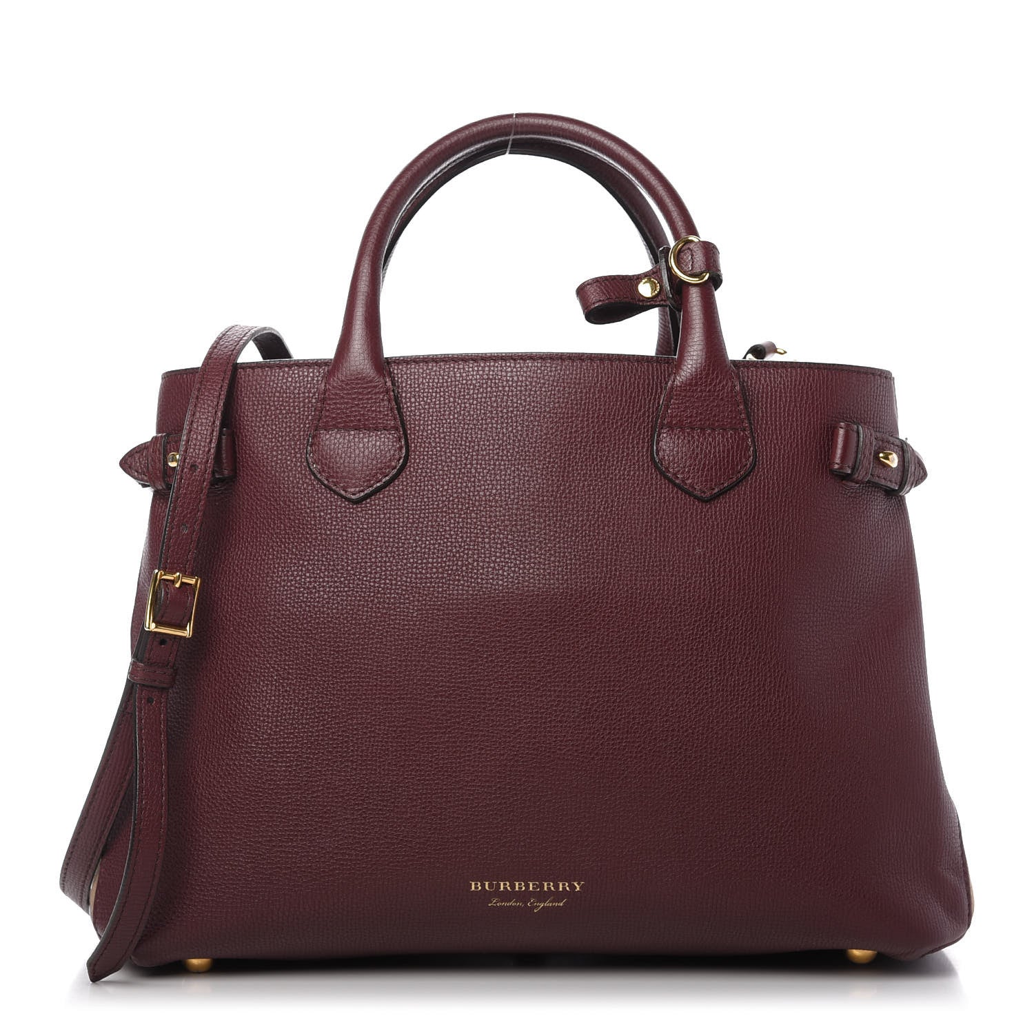 Burberry Grainy Calfskin House Check Medium Banner Tote Mahogany Red 1 of 10