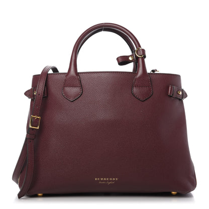 Burberry Grainy Calfskin House Check Medium Banner Tote Mahogany Red 1 of 13