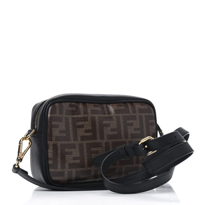 Fendi Glazed Fabric Vitello Century FF 1974 Stamp Patch Mini Camera Case Mogano Panna Black 2 of 5