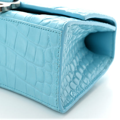 Balenciaga Shiny Calfskin Crocodile Embossed Hourglass Top Handle Bag XS Azur 10 of 10