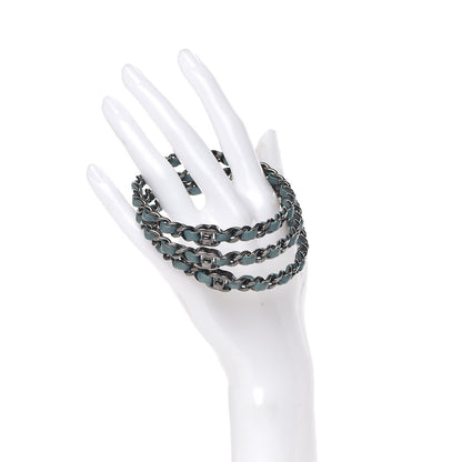 Chanel Lambskin Ruthenium Chain CC Bangle Bracelets Set of 3 Turquoise 2 of 5