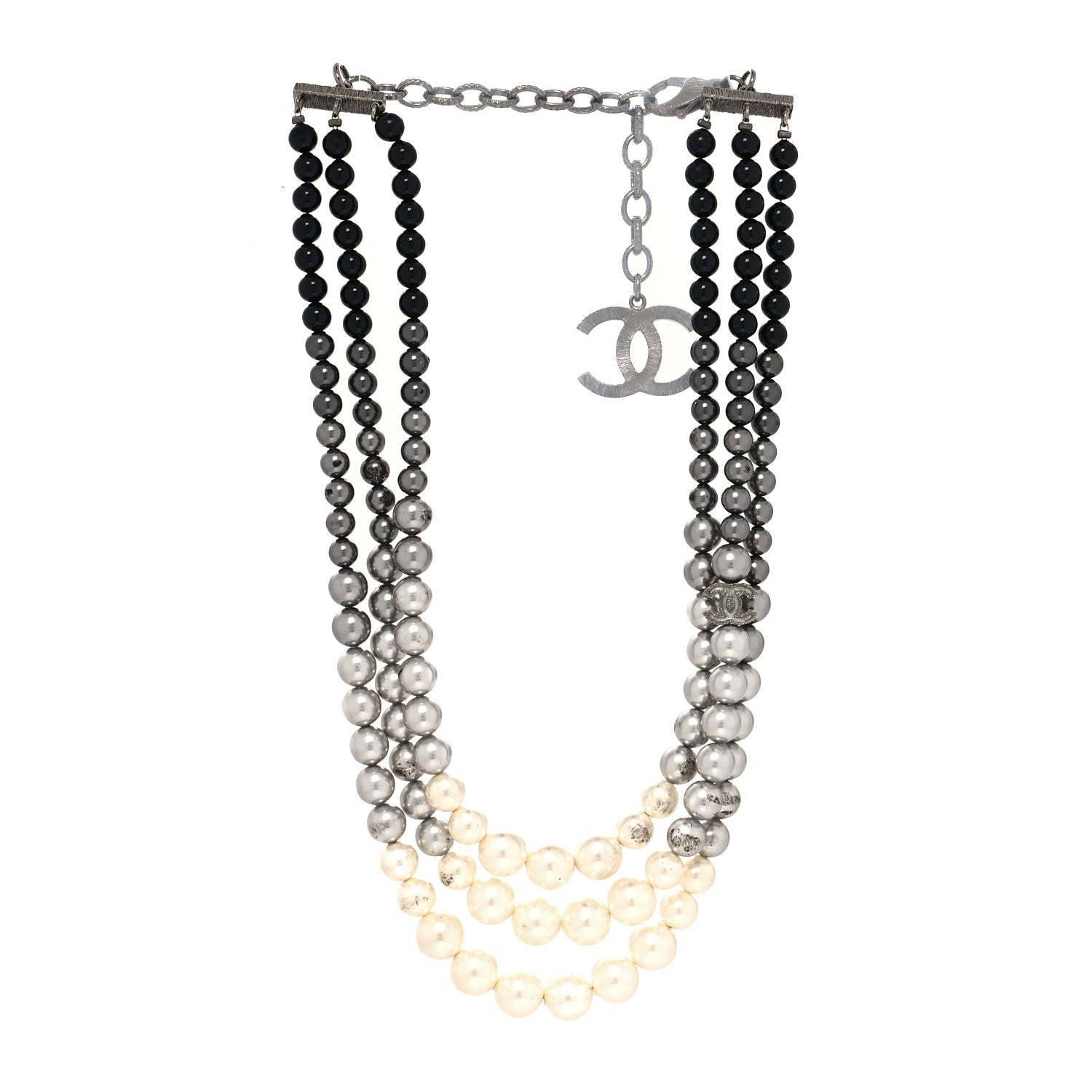 Chanel Graduated Pearl CC Multi Strand Short Necklace Ruthenium Grey Black 3 of 6