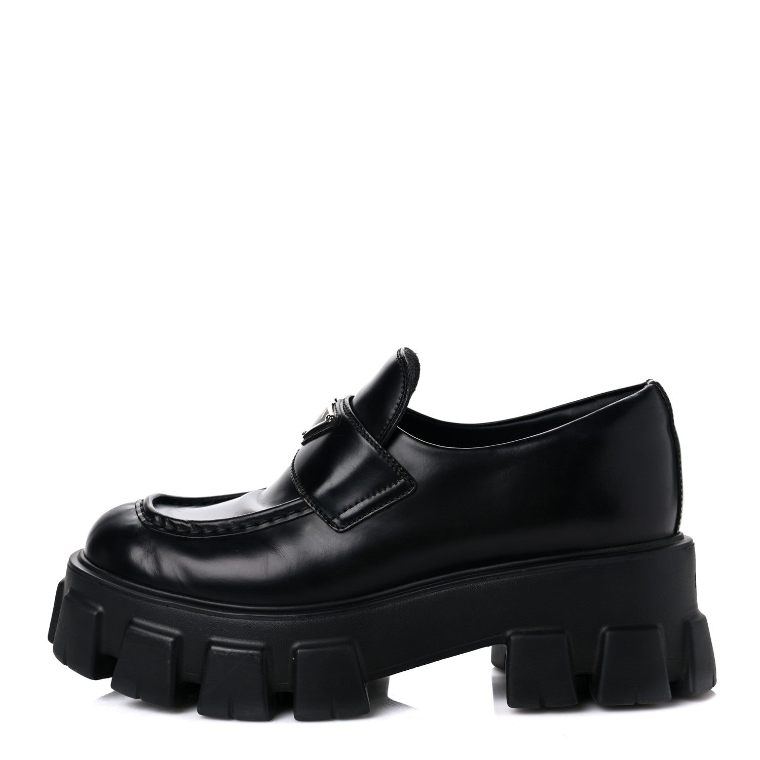 Prada Spazzolato Rois Metal Triangle Logo Monolith 55mm Loafers 40 Black 1 of 10