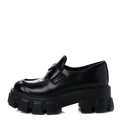 Prada Spazzolato Rois Metal Triangle Logo Monolith 55mm Loafers 40 Black 1 of 10