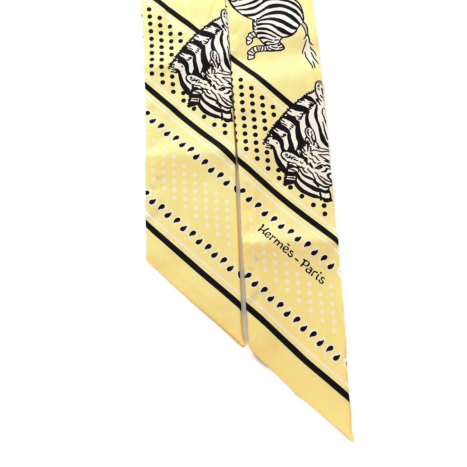 Hermes Silk Les Zebres Twilly Jaune Soufre Black 1829023