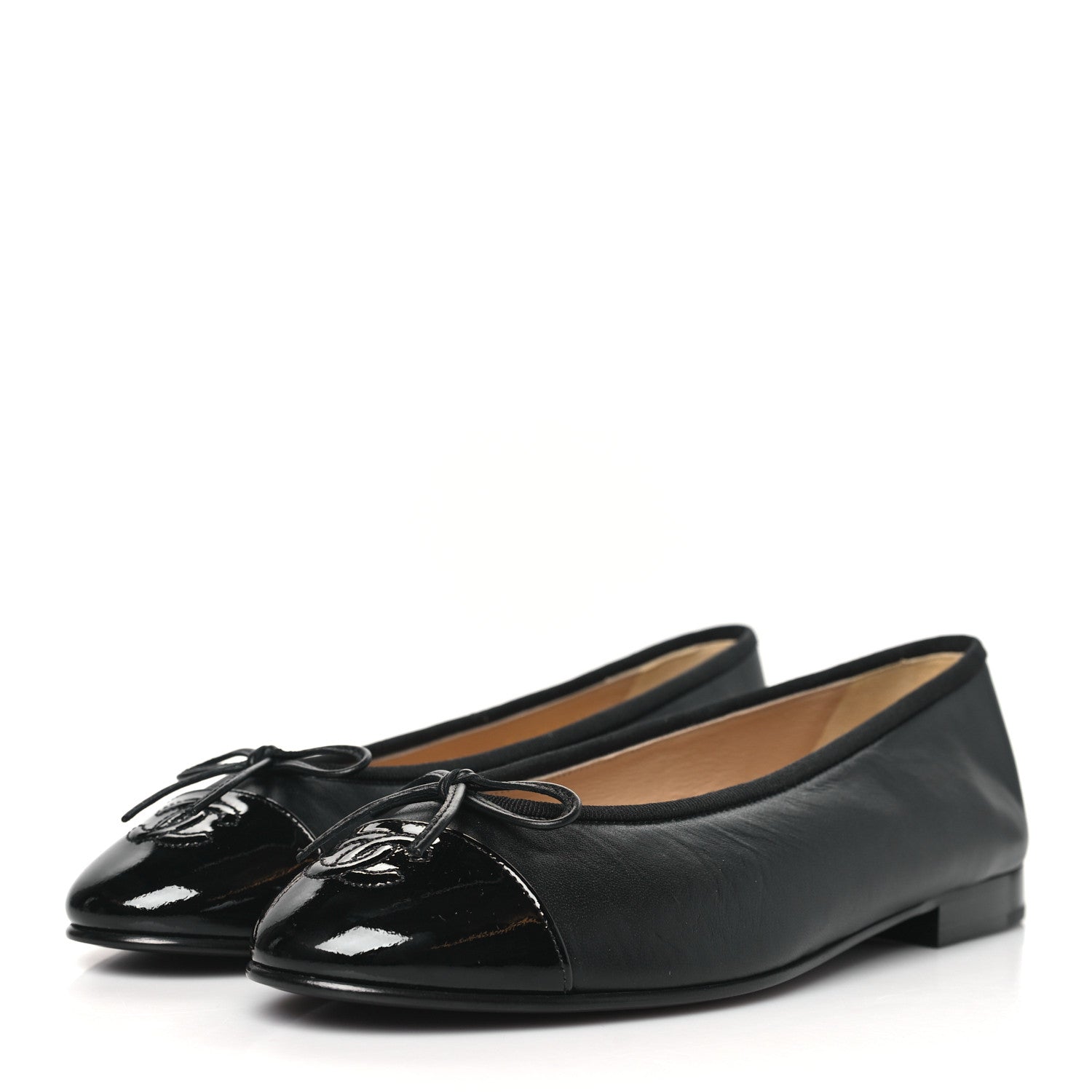 Chanel Lambskin Patent Cap Toe Ballerina Flats 38.5 Black 3 of 9