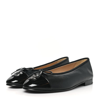 Chanel Lambskin Patent Cap Toe Ballerina Flats 38.5 Black 3 of 9