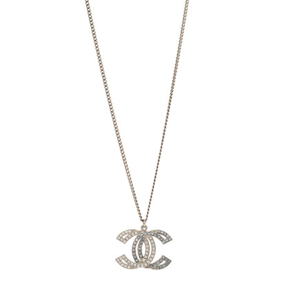 Chanel Metal Crystal Baguette CC Pendant Necklace Silver 1 of 4
