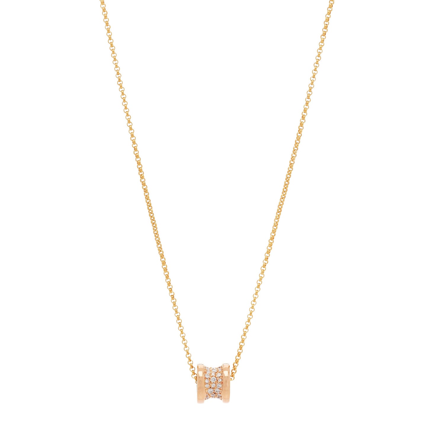 18K Rose Gold Diamond Small B.Zero1 Pave Pendant Necklace