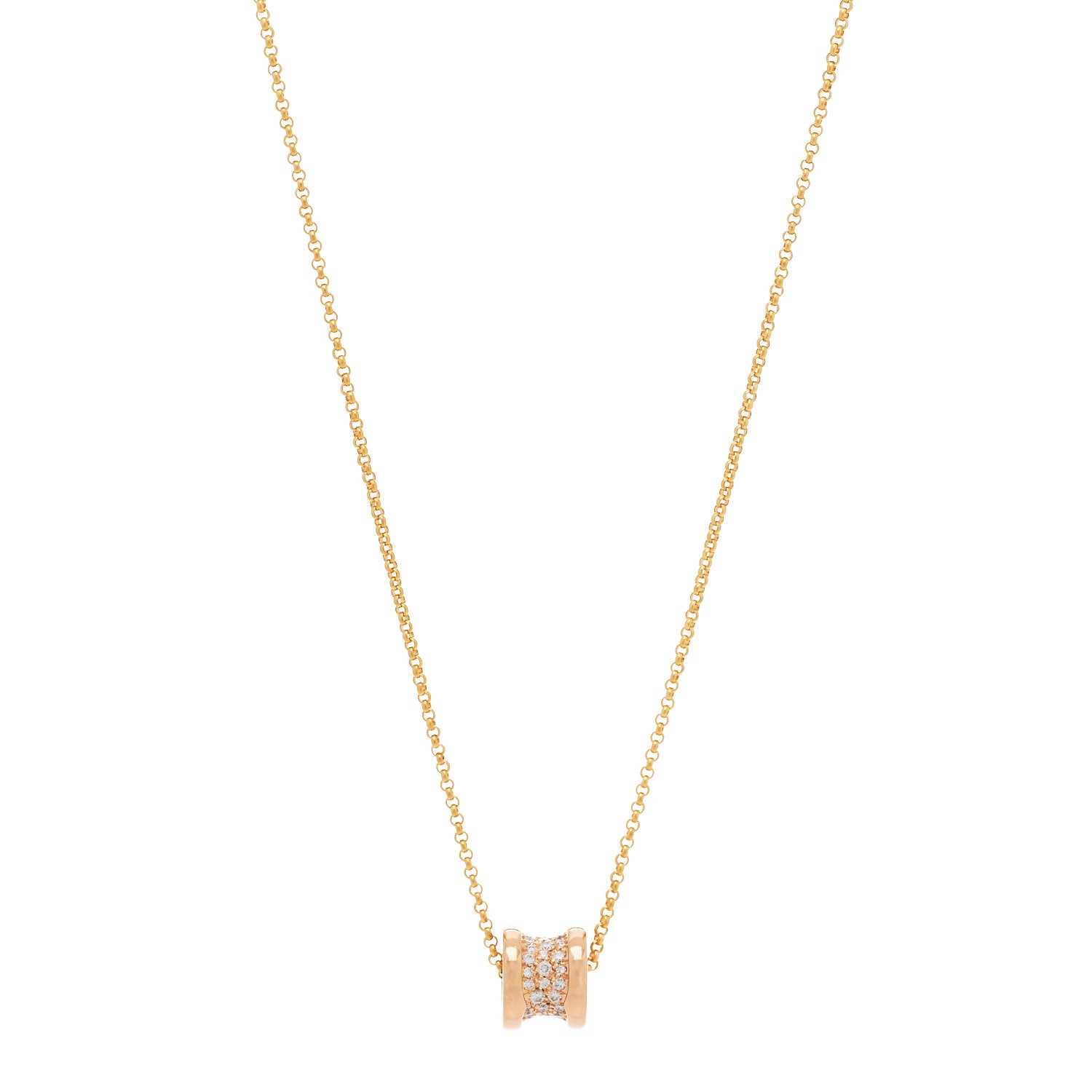 Bulgari 18K Rose Gold Diamond Small B.Zero1 Pave Pendant Necklace 1 of 6