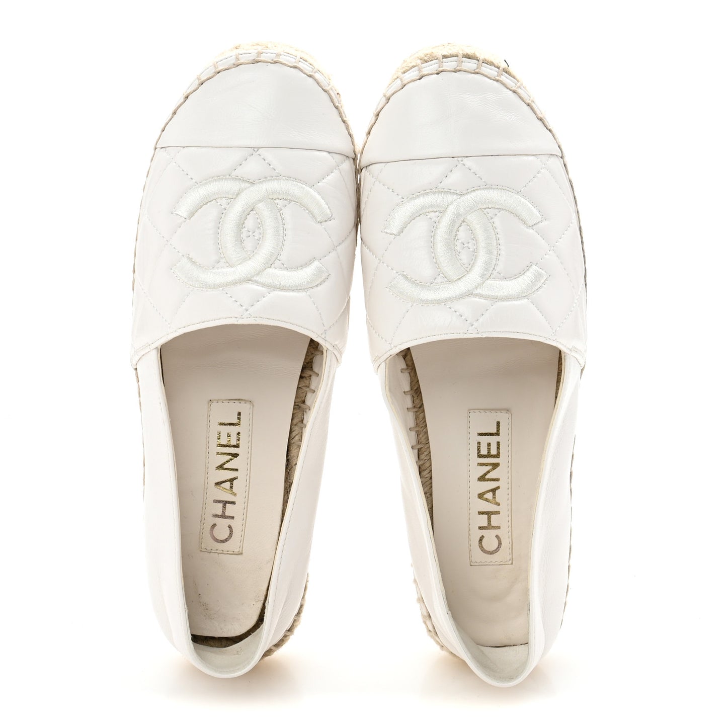 Lambskin Quilted CC Espadrilles 38 White