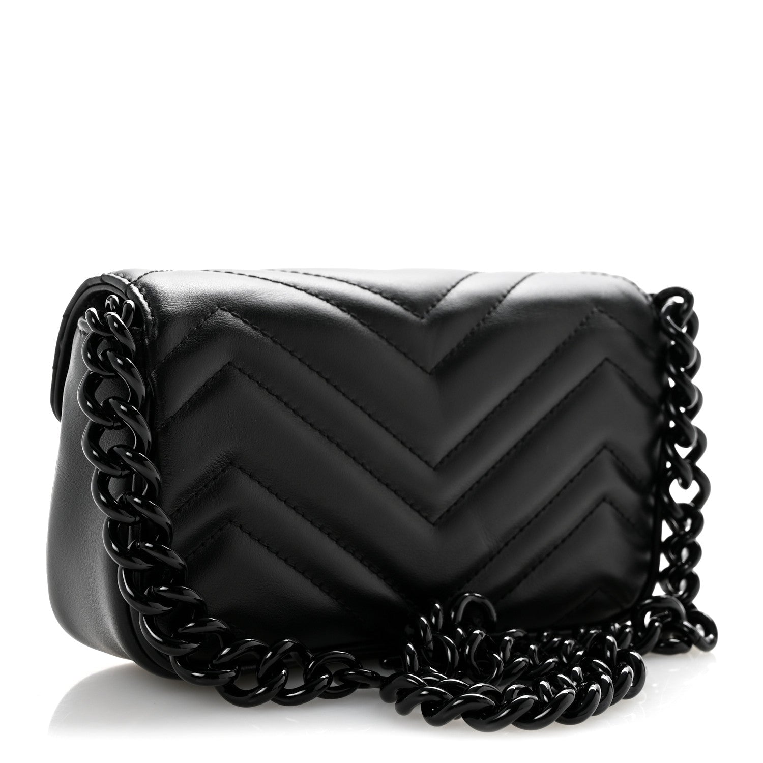 Gucci Calfskin Matelasse Monochrome GG Marmont Chain Belt Bag Black 3 of 12