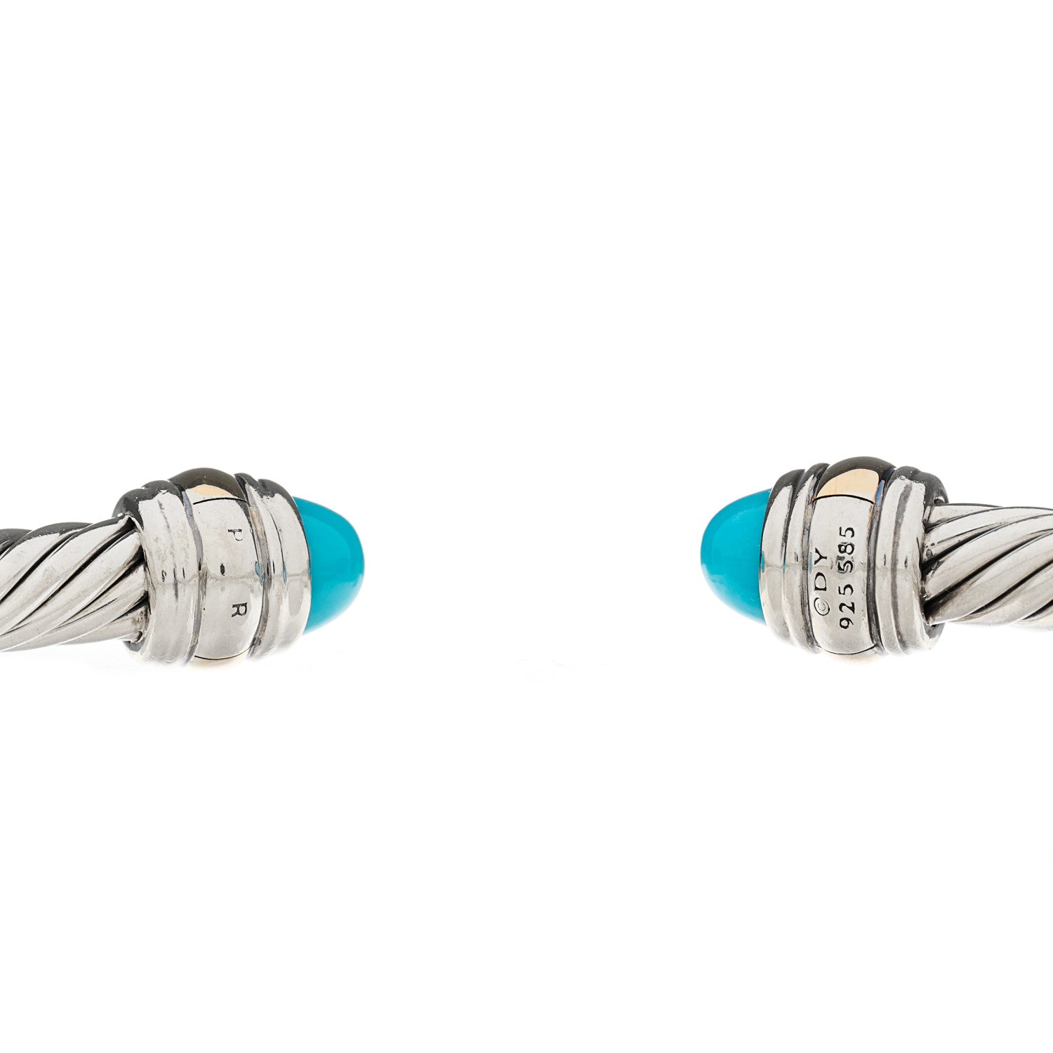 David Yurman Sterling Silver 14K Yellow Gold Turquoise 5mm Cable Classics Bracelet 3 of 3