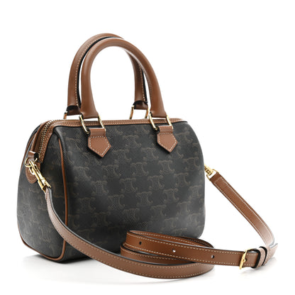 Celine Triomphe Canvas Calfskin Small Boston Bag Tan 3 of 11