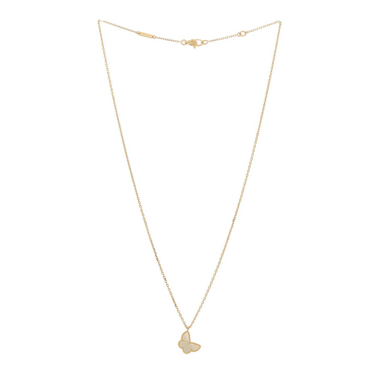 18K Yellow Gold Mother of Pearl Sweet Alhambra Butterfly Pendant Necklace