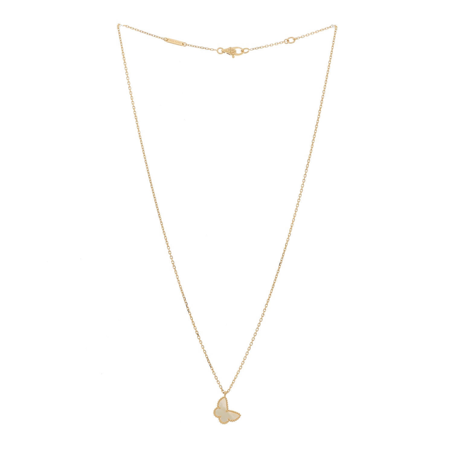 Van Cleef & Arpels 18K Yellow Gold Mother of Pearl Sweet Alhambra Butterfly Pendant Necklace 2 of 6