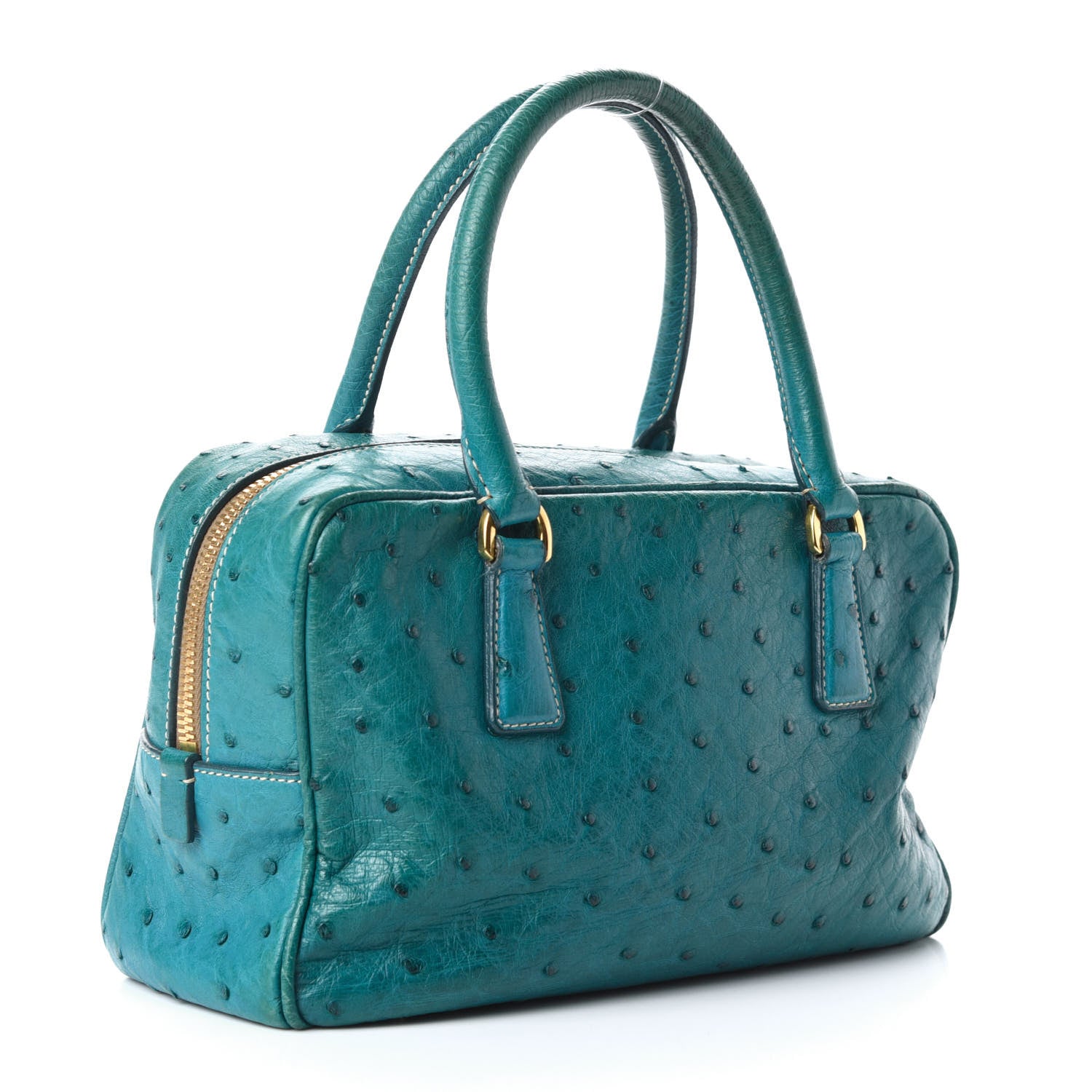Prada Ostrich Bowler Blue 3 of 10