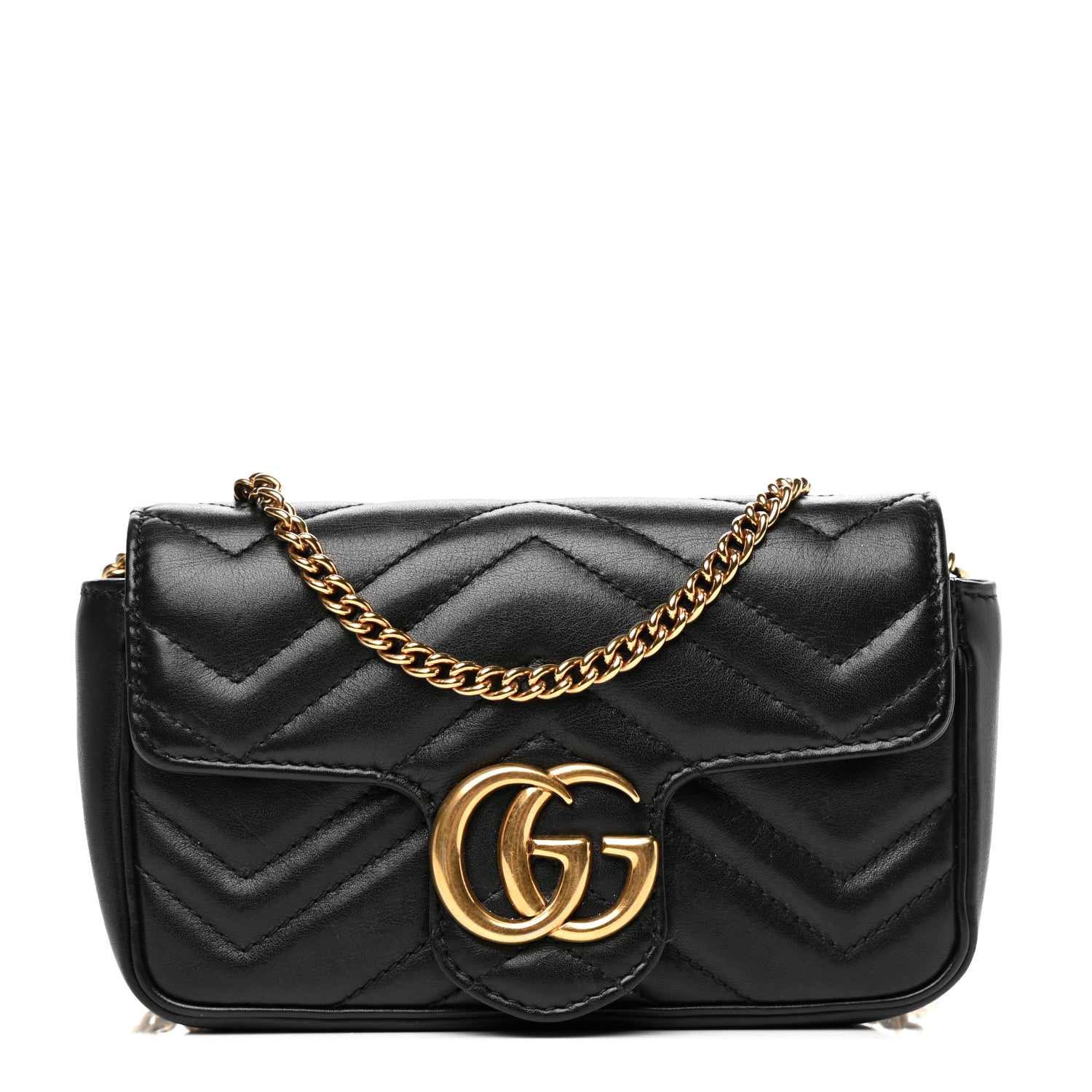 Gucci Calfskin Matelasse Super Mini GG Marmont Shoulder Bag Black 1 of 10