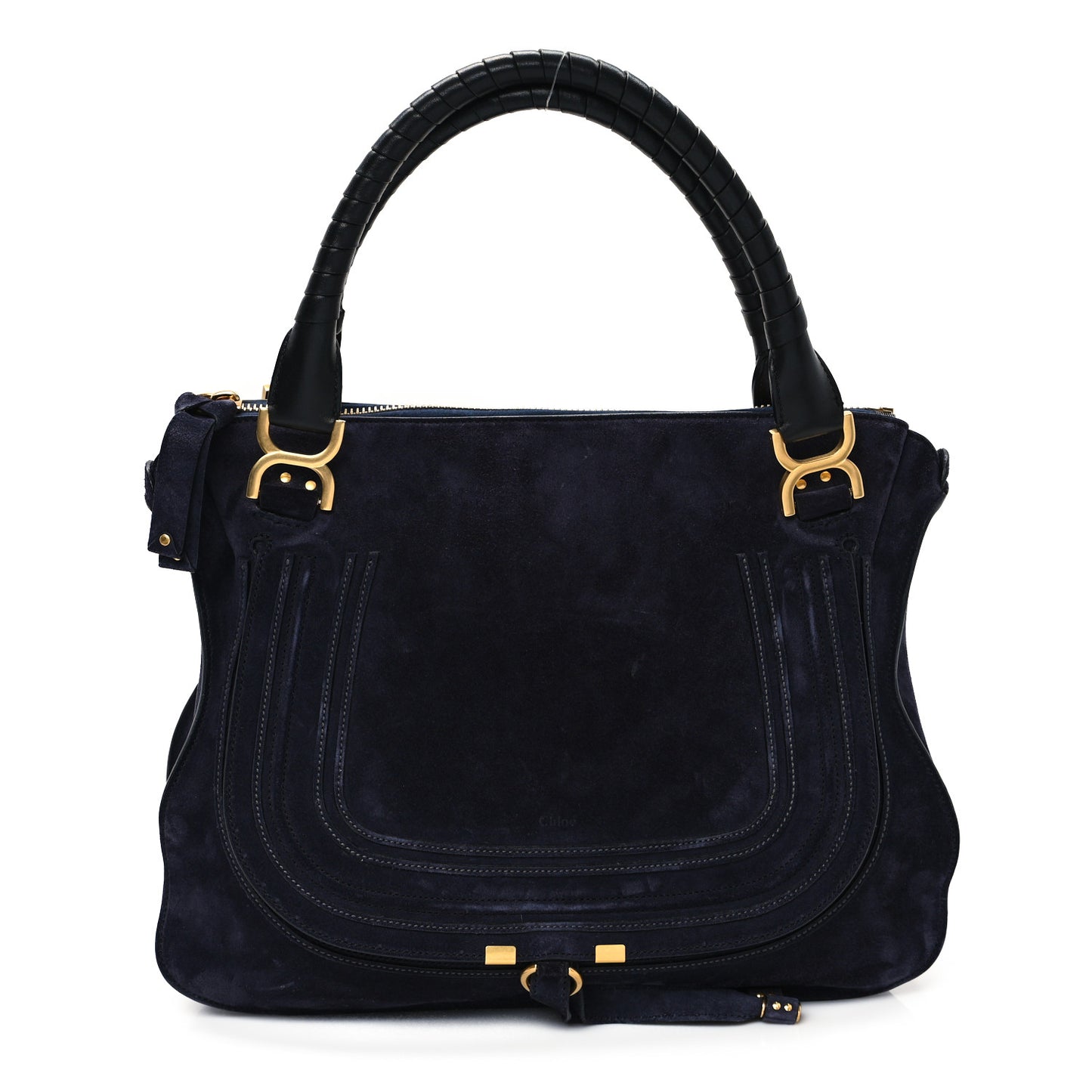 Suede Calfskin Braided Large Marcie Double Carry Navy