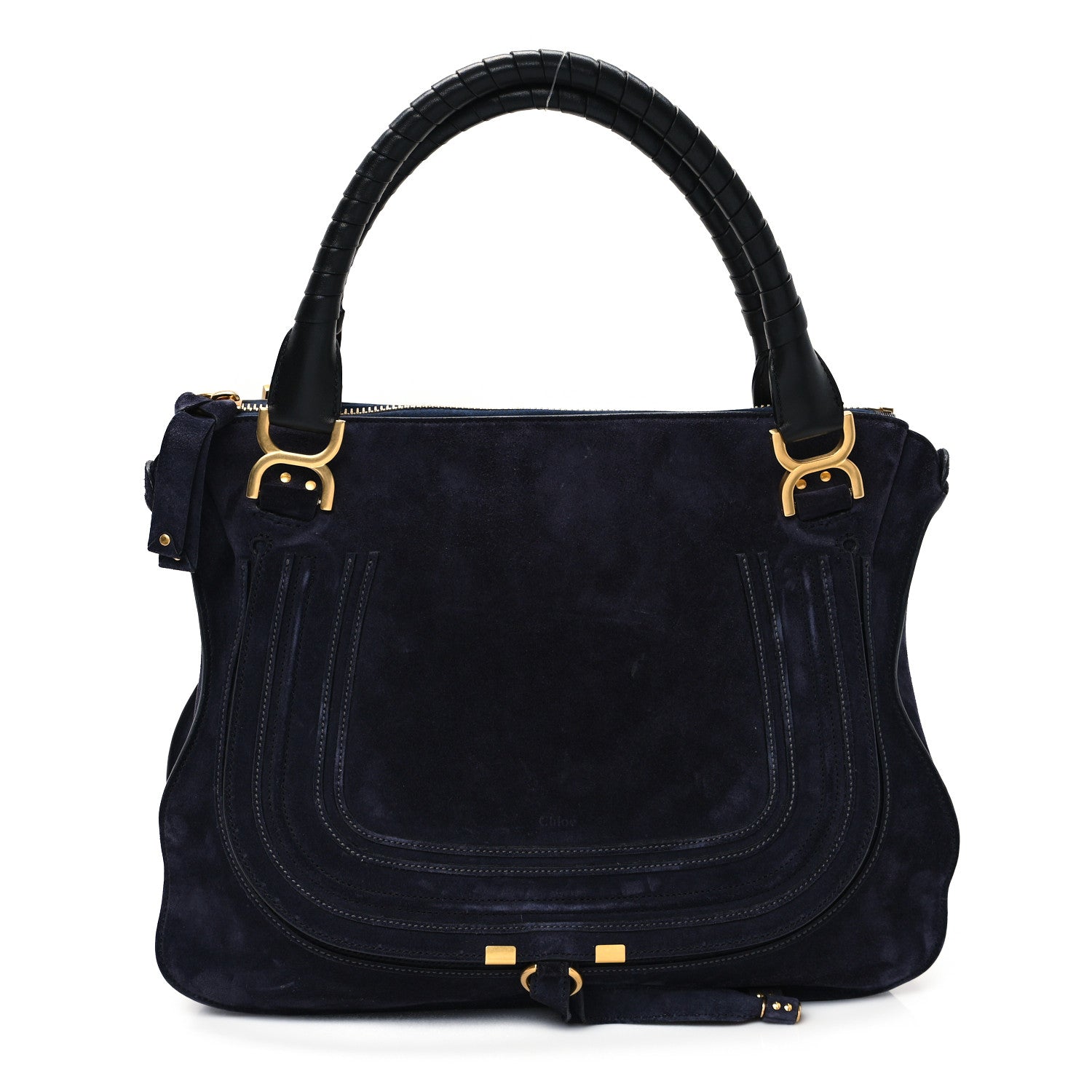 Chloe Suede Calfskin Braided Large Marcie Double Carry Navy 1 of 11