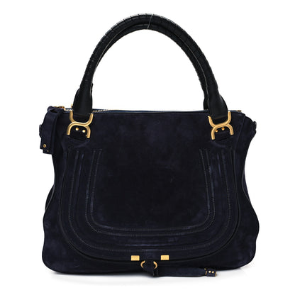 Chloe Suede Calfskin Braided Large Marcie Double Carry Navy 1 of 11
