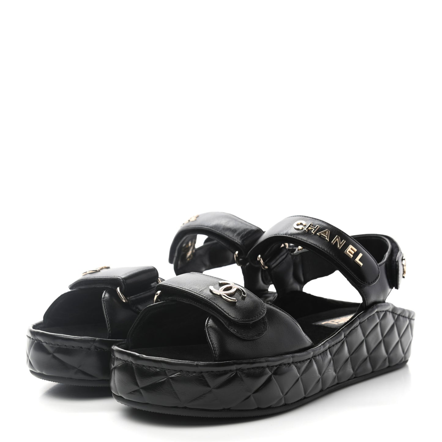 Shiny Calfskin Logo Platform Sandals 39 Black