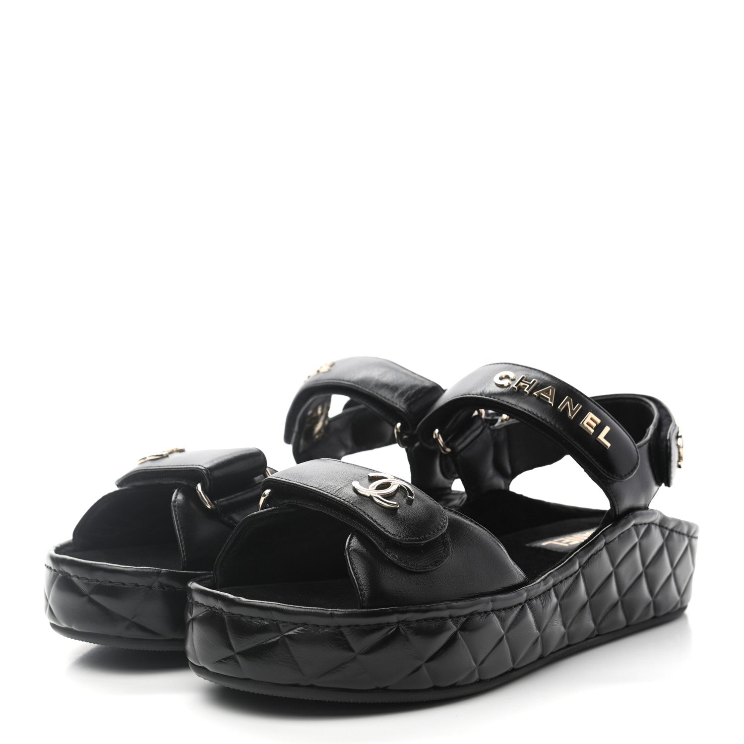 Chanel Shiny Calfskin Logo Platform Sandals 39 Black 3 of 8