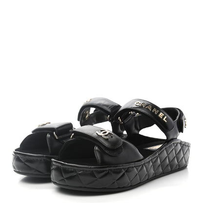 Chanel Shiny Calfskin Logo Platform Sandals 39 Black 3 of 8