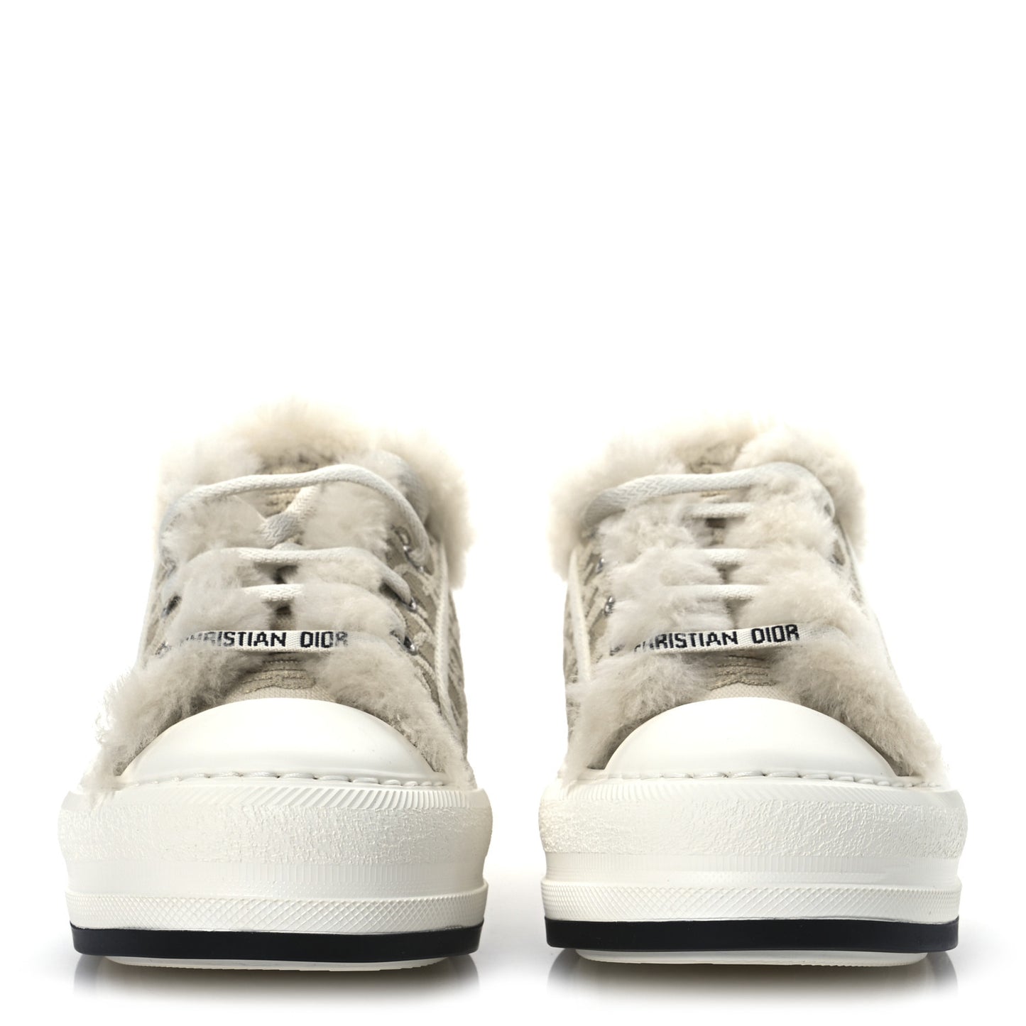 Canvas Oblique Shearling Walk'N'Dior Platform Sneakers  38.5 Beige Natural