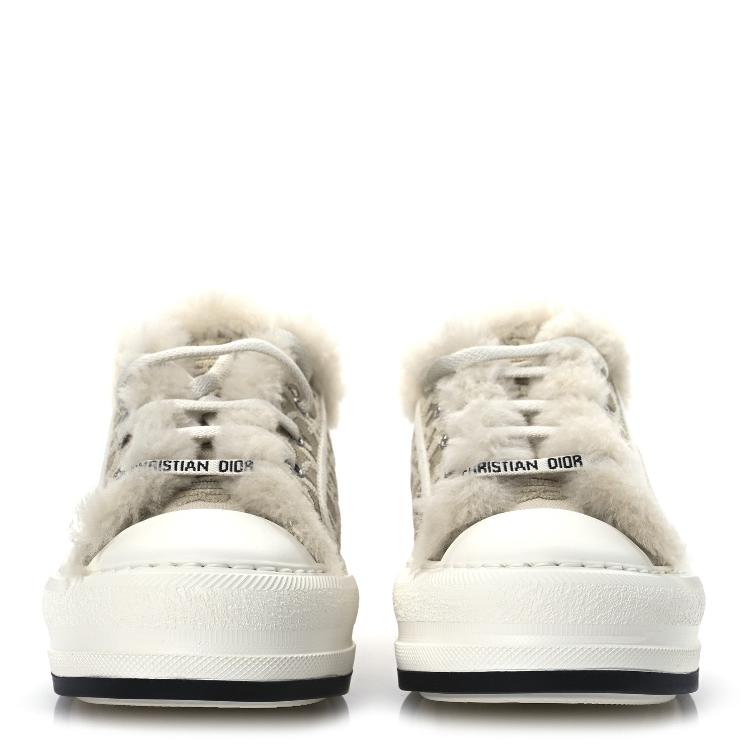 Christian Dior Canvas Oblique Shearling Walk'N'Dior Platform Sneakers  38.5 Beige Natural 3 of 11