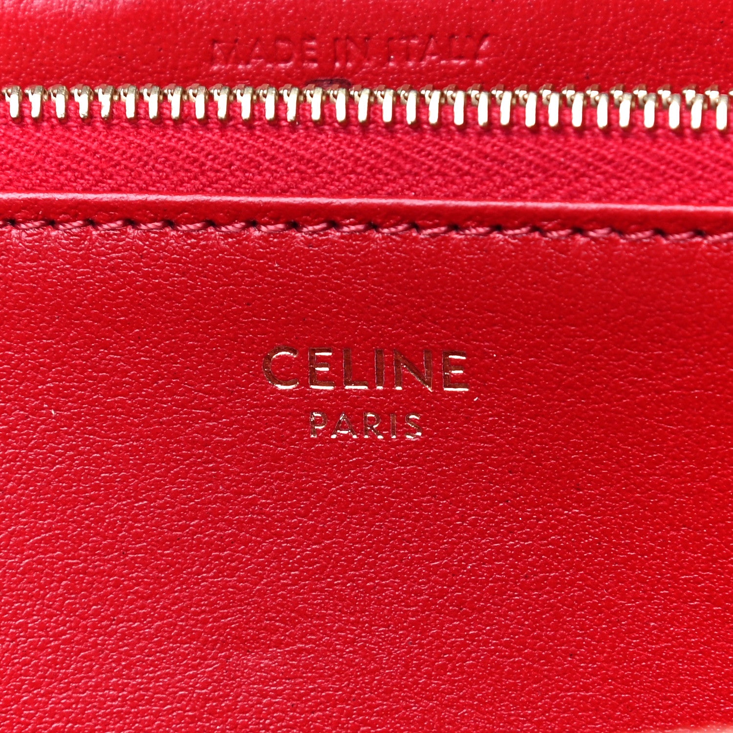 Celine Lambskin Quilted Large C Charm Zip Around Wallet Red 6 of 13