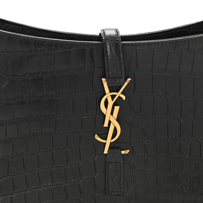 Saint Laurent Calfskin Crocodile Embossed Le 5 A 7 Hobo Black 8 of 10