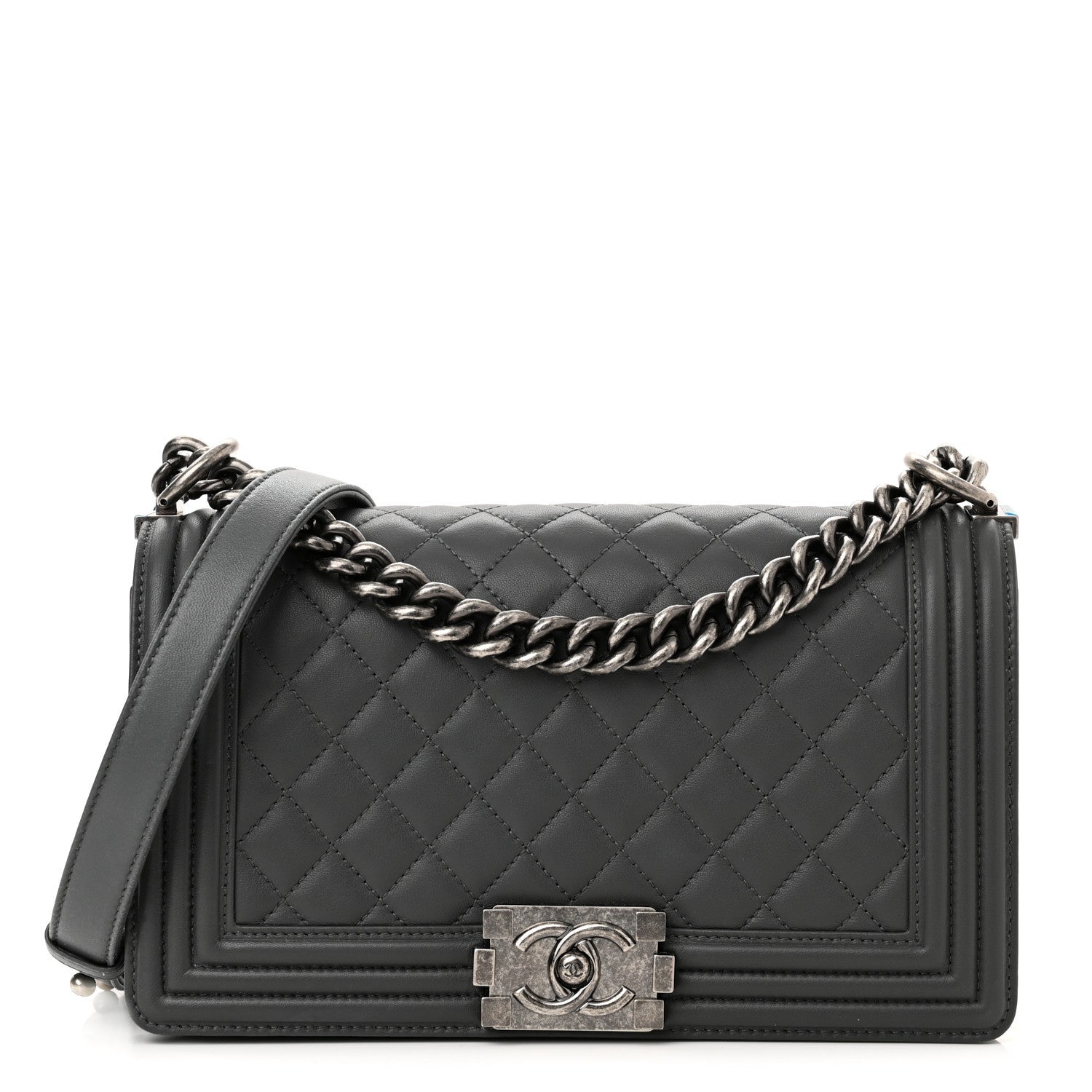Chanel Lambskin Quilted Medium Boy Flap Dark Grey 1 of 8