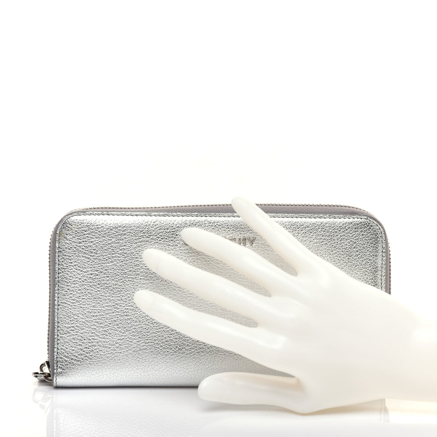Metallic Sugar Goatskin Pandora Zip Around Wallet Silver