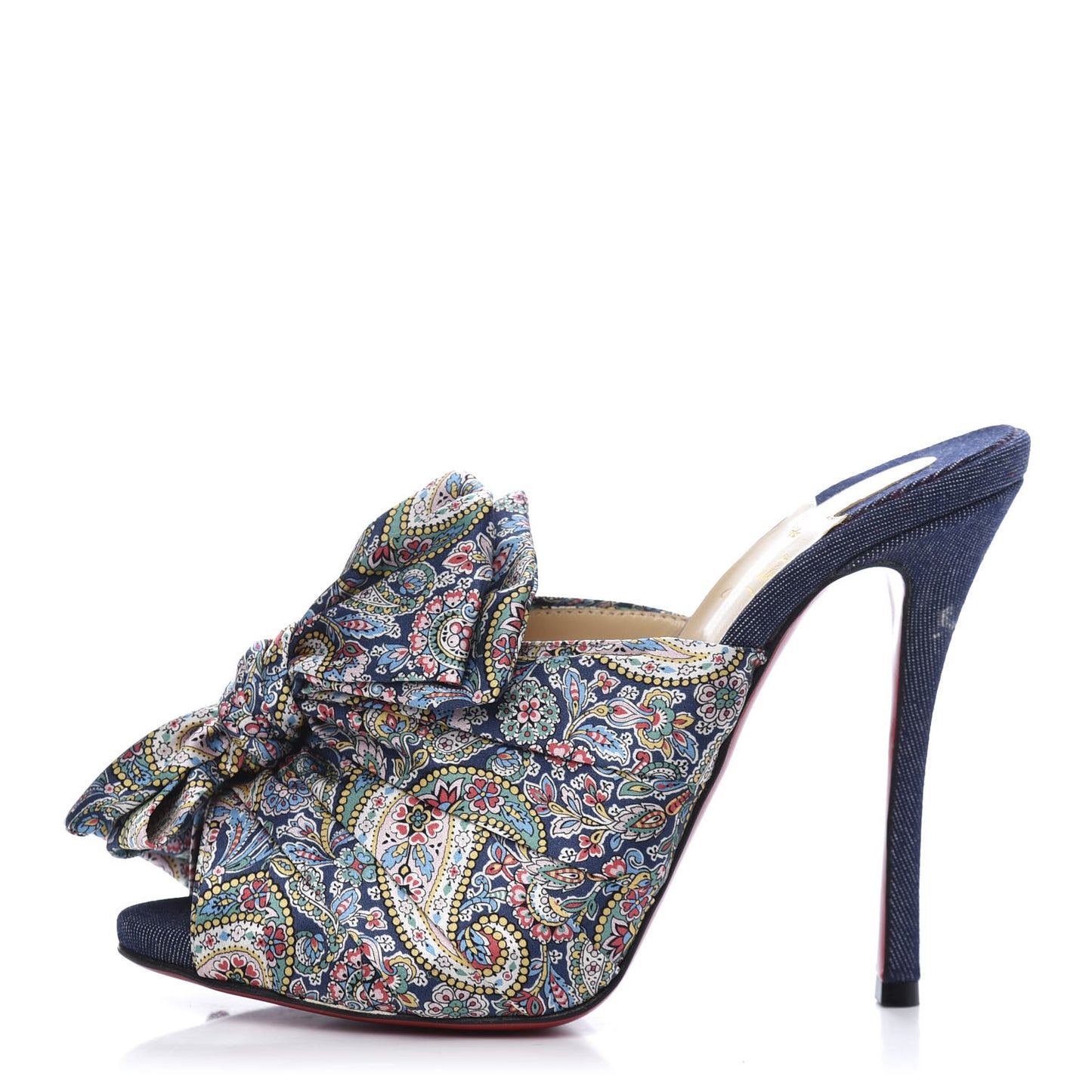 Satin Paisley Denim Moniquissima 120 Platform Slide Sandals 37 Positano Blue